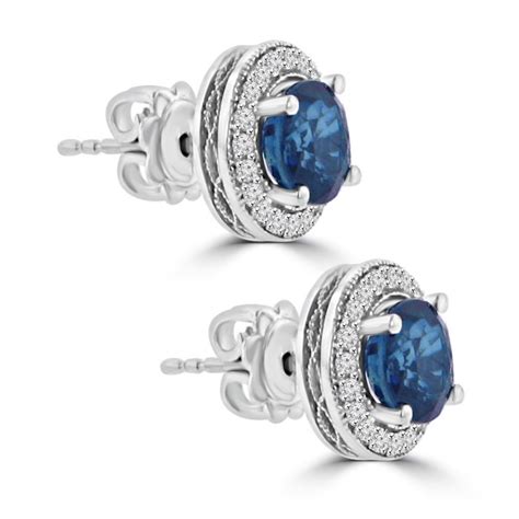 Ct Sapphire With Round Cut Diamond Accented Stud Earrings