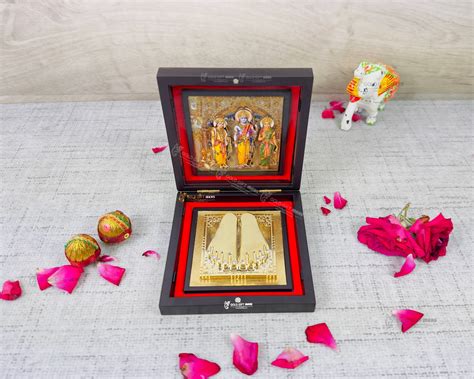 Goldtideas 24k Gold Plated Ram Darbar Photo Frame With Charan Paduka