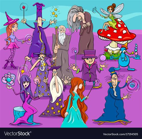Witches And Wizards Cartoon Characters Group Vector Image