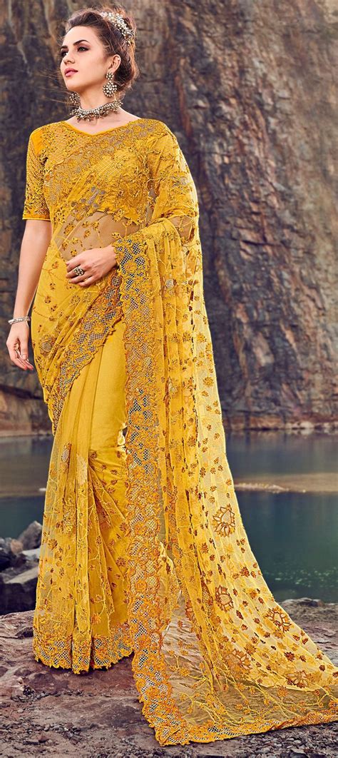 Designer Yellow Saree For Women Party Wear Wedding Saree Etsy