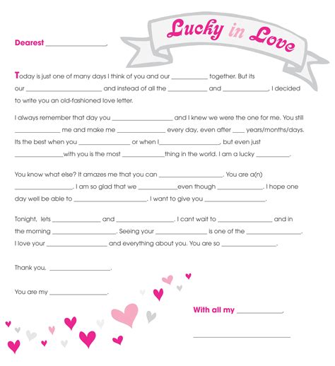 10 Best Love Letter Mad Libs Printable