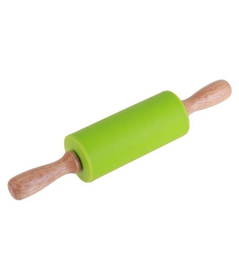 Non Stick Rolling Pin Silicone Roller Wood Handle Flour Bake Tool