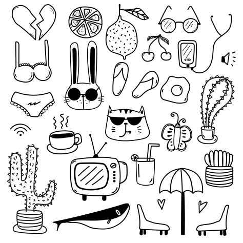 Hand Drawn Doodle Lovely Vector Set. Doodle Funny Set. Handmade Vector 