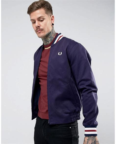 Fred Perry Reissues Tipped Varsity Bomber Jacket In Navy In Blue For