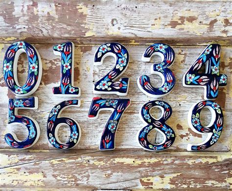 Cute Decorative House Numbers Handmade Ceramic Colorful Floral Pattern