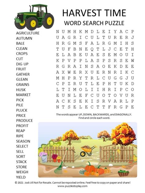 Harvest Time Word Search Puzzle Puzzles To Play