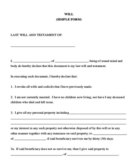 Free Blank Printable Will Forms
