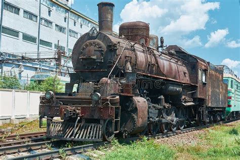 Old Rusty Vintage Steam Locomotive On Rails Stock Image Image Of