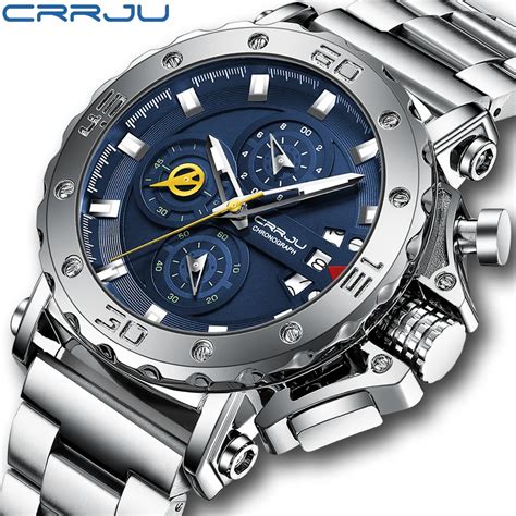 Crrju Watch For Men Top Brand Luxury Big Dial Stainless Steel