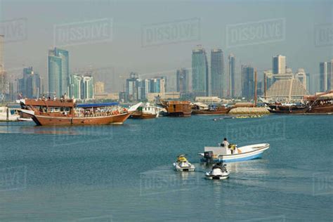 Doha Bay Skyline With Harbor Dohaqatar Stock Photo Dissolve
