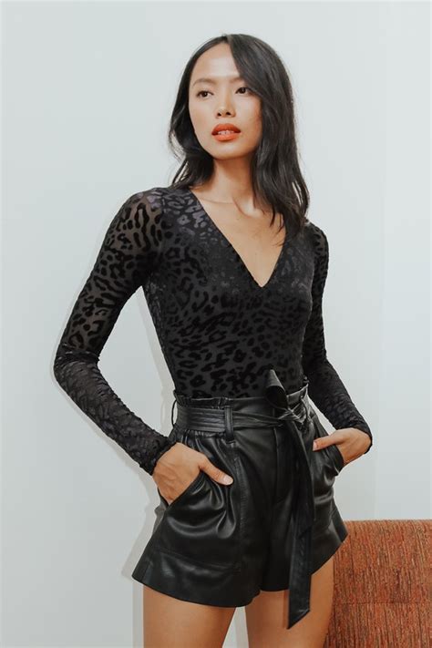 Sexy Black Bodysuit Leopard Print Bodysuit Velvet Bodysuit Lulus