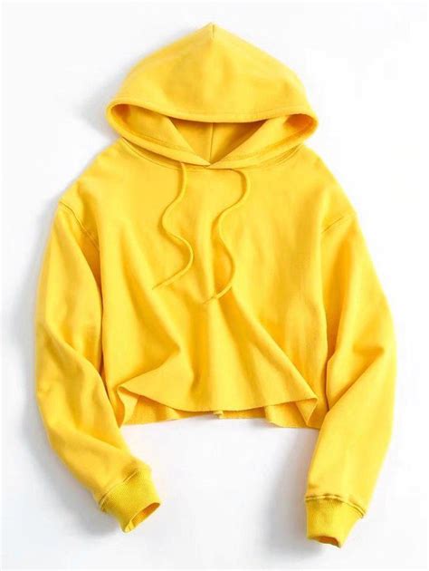 33 Off 2019 Drawstring Plain Cropped Hoodie In Yellow Zaful