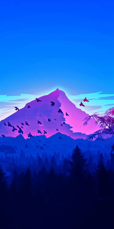 Mountain Peaks Birds Horizon Digital Art 1080x2160 Wallpaper