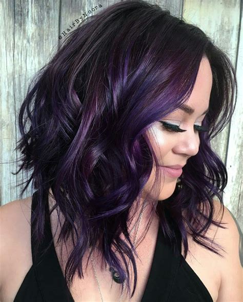 Dark Purple Hair Color Hair Color And Cut Cool Hair Color Purple Highlights Hair Colour