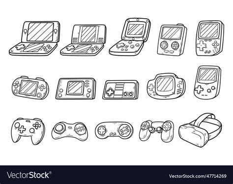 Set Of Game Console Outline Sketch Collection Vector Image