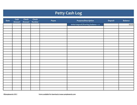 Petty Cash Receipt Template Excel