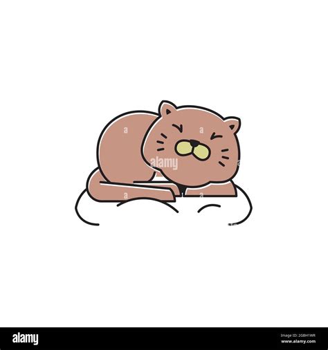 fat cat happy sit sleeping on pillow flat cartoon mascot illustration stock vector image and art