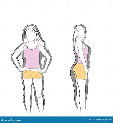 Girls Before And After Losing Weight Vector Illustration For Slimming