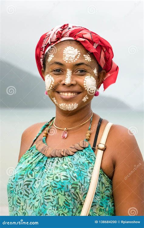 Malagasy Woman With Her Face Painted Vezo Sakalava Tradition Nosy Be