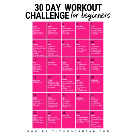 30 Day Workout Challenge For Beginners Kaitlyn Moorhead