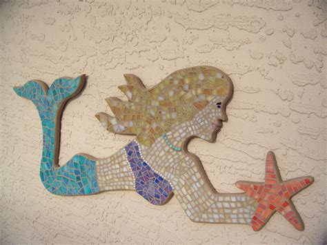 Blue Wave Glass Mosaic Mermaid Wall Art Beach Home Decor