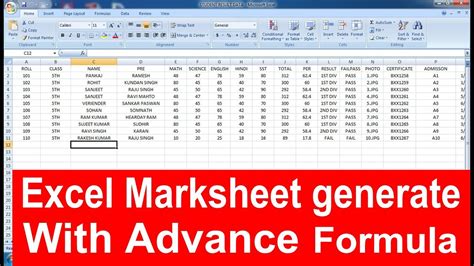 Automatic Generate School Mark Sheet Advanced Formulas In Excel Youtube