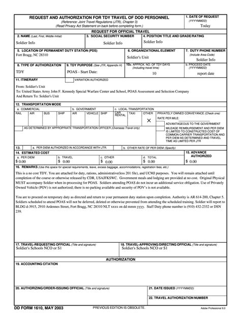 Da Form 1610 Fillable Printable Forms Free Online