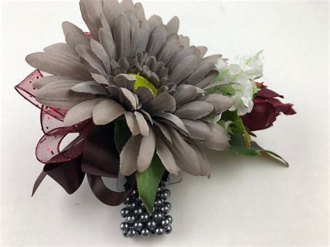 New Artificial Burgundy Gray And White Wedding Flowers Etsy