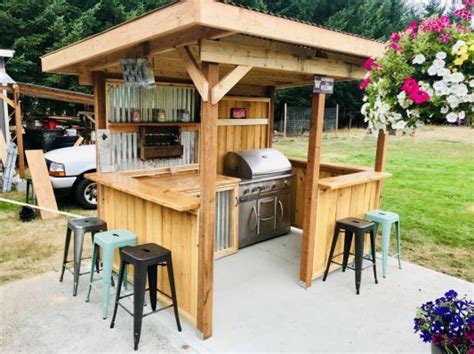 An Outdoor Bar With Stools Next To It