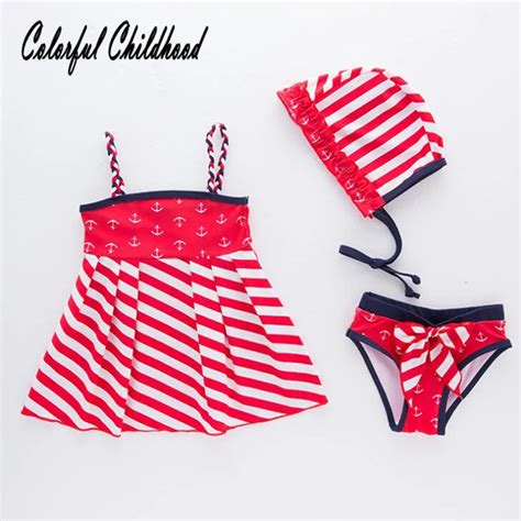 Sailor Style Baby Girls Bikini Summer Cute Red White Stripe Tops