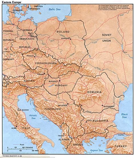 Northwestern turkey, including its european part, in the region of thrace. Eastern Europe physical map 1984 - Full size
