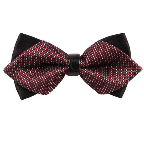 Mens Small Grid Burgundy And White Diamond Tip Bow Tie Pre Tied Bow