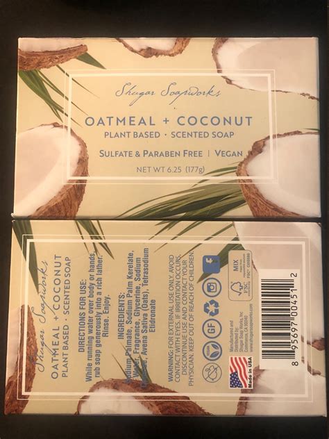 New 1 Shugar Soapworks Vegan Soap Oatmeal And Coconut Made In Etsy