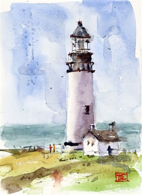 Lighthouse Watercolor Landscape Paintings Watercolor Architecture