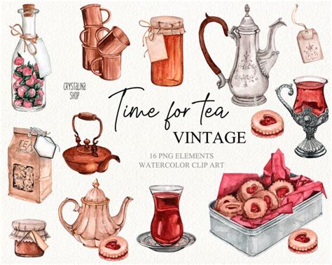 Watercolor Tea Party Clipart Vintage Diy Tea Clipart Tea Party Etsy