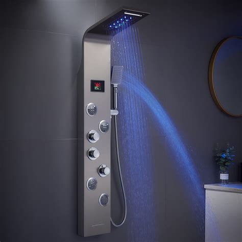 Rovate In Led Rainfall Waterfall Shower Panel Tower System With