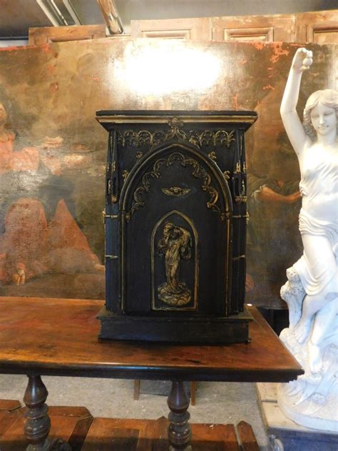 Antique Altar Tabernacle Cabinets Black And Gold Wood Carved Door