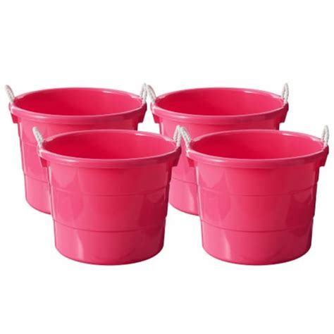 Homz Plastic 18 Gallon Utility Bucket Tub Container With Handles Pink