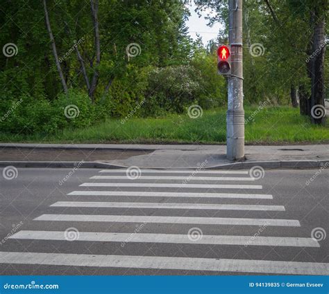 Pedestrian Crossing Zebra With Traffic Lights Stock Image Image Of
