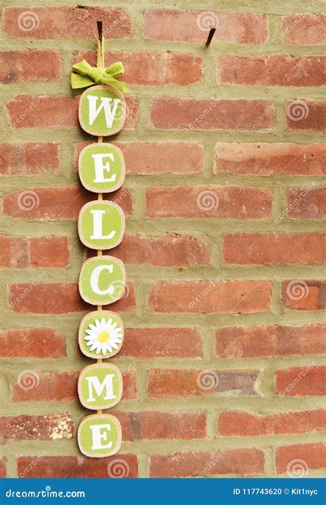 Welcome Sign On Brick Wall Stock Photo Image Of Cement 117743620