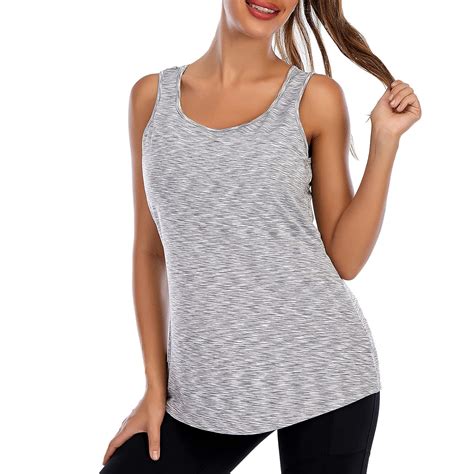 Women Sleeveless Round Neck Loose Fit Workout Tank Top With Built In