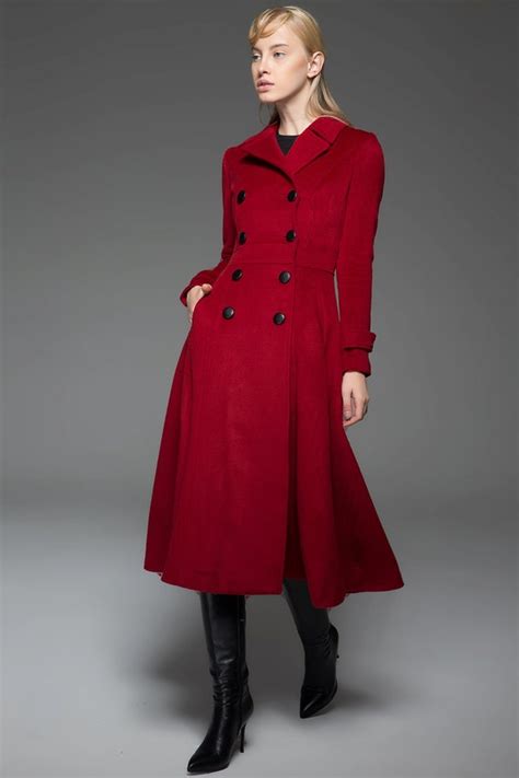 Red Wool Coat Long Wool Coat Winter Coat Wool Coat Womens Etsy