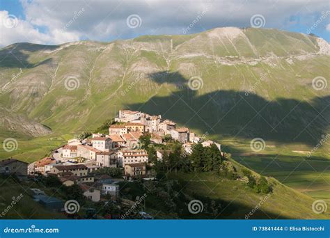 Panoramic View Of Castelluccio Di Norcia Village Stock Photo Image Of