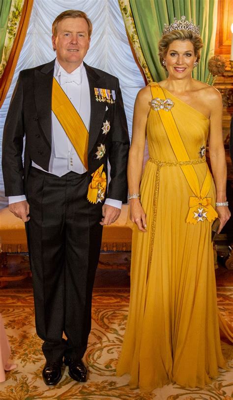 Going For Gold Queen M Xima Of The Netherlands Stuns In Grecian Style Gown For State Dinner