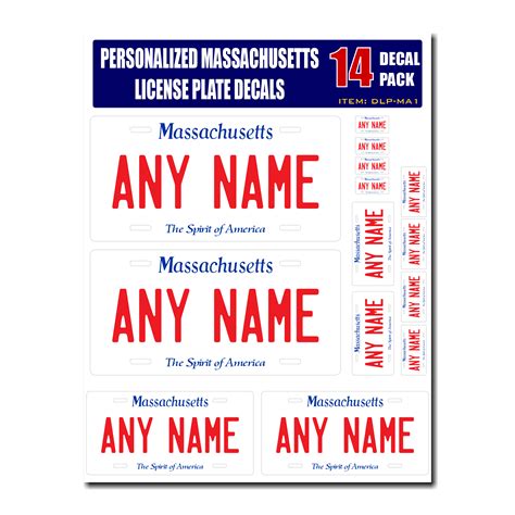 Personalized Massachusetts License Plate Decals Stickers Version 1