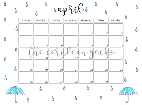 Calendrier Imprimable Avril 2021 Etsy