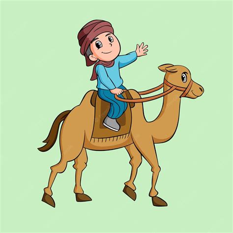 Premium Vector A Boy Rides A Camel