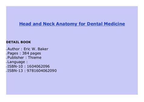 Head And Neck Anatomy For Dental Medicine