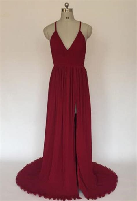 Red Sling Dress Fashion Female Split Cocktail Dress Formal Sex Ball Prom Dress Floor Length