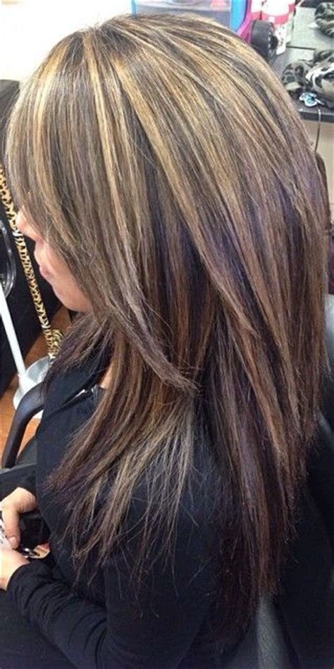 … brown hair with chunky caramel highlights full highlights on dark hair. Medium Length Hair Highlights With Caramel Color